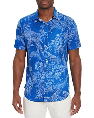 Robert Graham Wave Chaser Stretch Tropical Floral Sketch Print Classic Fit Button Down Performance Shirt