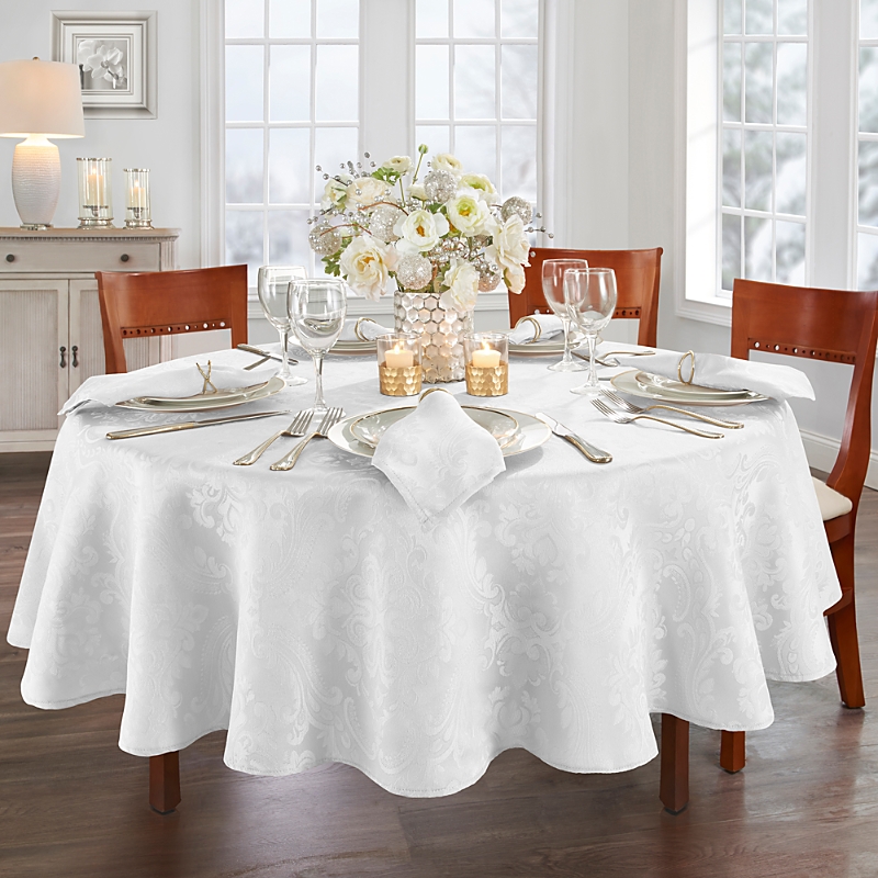 Elrene Home Fashions Elrene Caiden Elegance Damask Oval Tablecloth, 60 X 84 In White