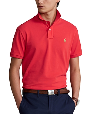Polo Ralph Lauren Cotton Mesh Solid Custom Slim Fit Polo Shirt In Tomato