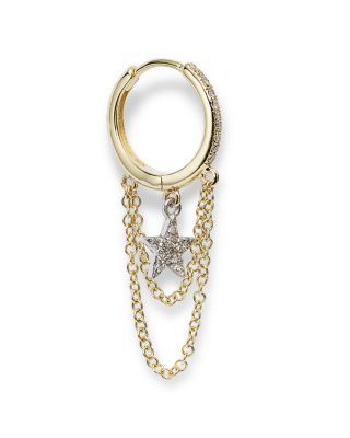 14K Yellow and White Gold Pav&eacute; Diamond Star Hoop Earrings