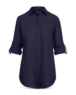 Linen Long Sleeve Collared Button Down Shirt, Regular & Petite