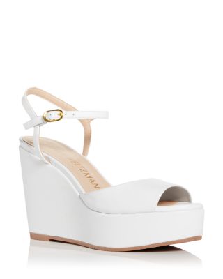 all white platform wedges