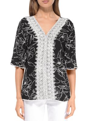 B Collection By Bobeau V Neck Lace Lined Woven Top | Bloomingdale's