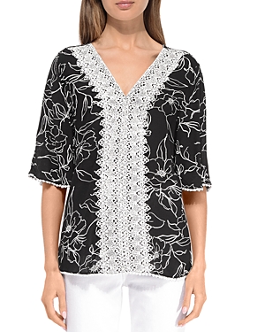 B Collection by Bobeau V Neck Lace Lined Woven Top