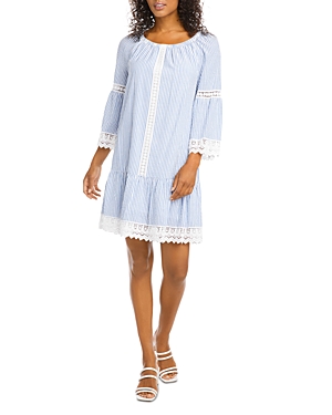 Karen Kane Striped Mixed Lace Dress In Stripe