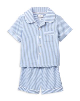 Petite Plume - Unisex French Blue Seersucker Pajama Shorts Set - Baby, Little Kid, Big Kid