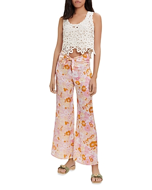 Maje Pisella Floral Flared Tie Front Pants In Pink