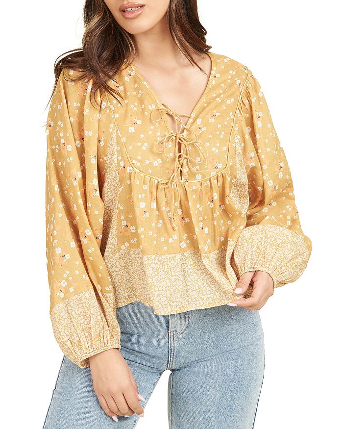 Daniel Rainn Printed Lace Up Peasant Top Bloomingdale s