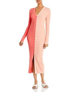 Staud Shoko Two-tone Ribbed Stretch-knit Cardigan In Bittersweet/peach