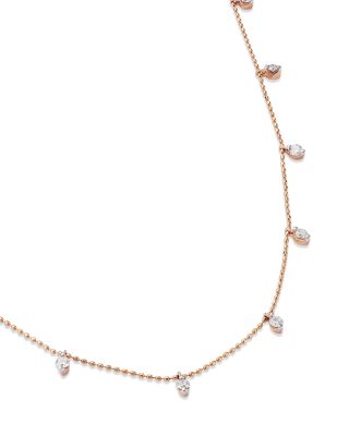 Diamond Station Droplet Necklace in 14K Rose Gold, 0.50 tcw 