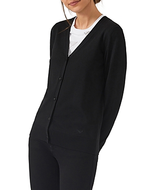 Armani Collezioni Emporio Armani Merino Wool V Neck Cardigan In Solid Black