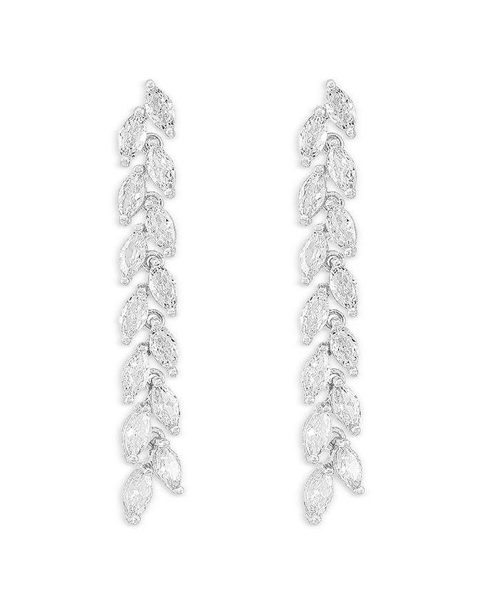 Shashi Cubic Zirconia Leaf Branch Linear Drop Earrings in White Gold