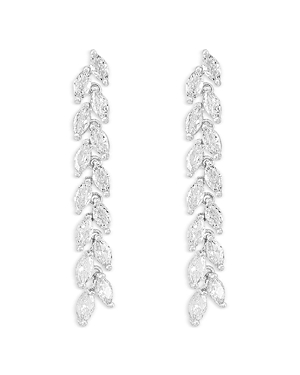 Shashi Cubic Zirconia Leaf Branch Linear Drop Earrings in White Gold Plated