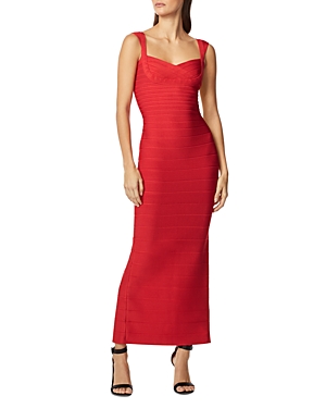 Herve Leger Sleeveless Banded Gown In Coral Poppy