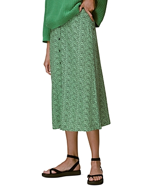 Shop Whistles Ink Leopard Button Front Midi Skirt In Green/multi