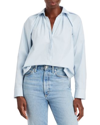 Rebecca Taylor Ruched Raglan Cotton Shirt | Bloomingdale's