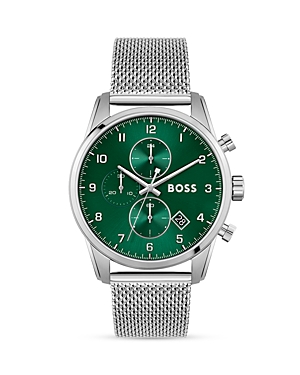 Hugo Boss Silver Stainless Steel Watch In Green/silver