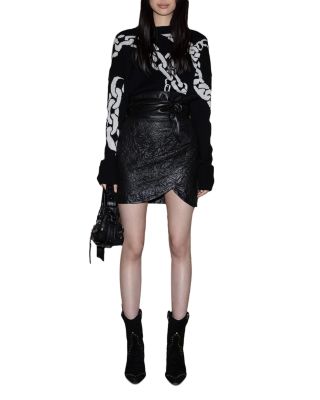 Julipe Asymmetric Crinkled Leather Mini Skirt