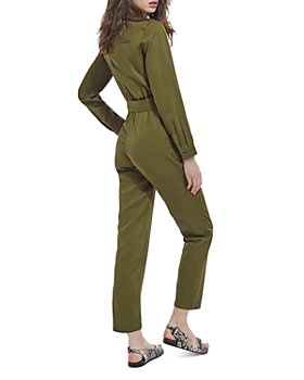 Comaba Womens Stylish Long Sleeve Elegant OL Career Jumpsuits Romper with Pockets