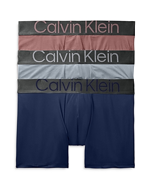 Calvin Klein Steel Low Rise Micro Trunks, Pack Of 3 In Red Grape Storm Cloud Blue Shadow