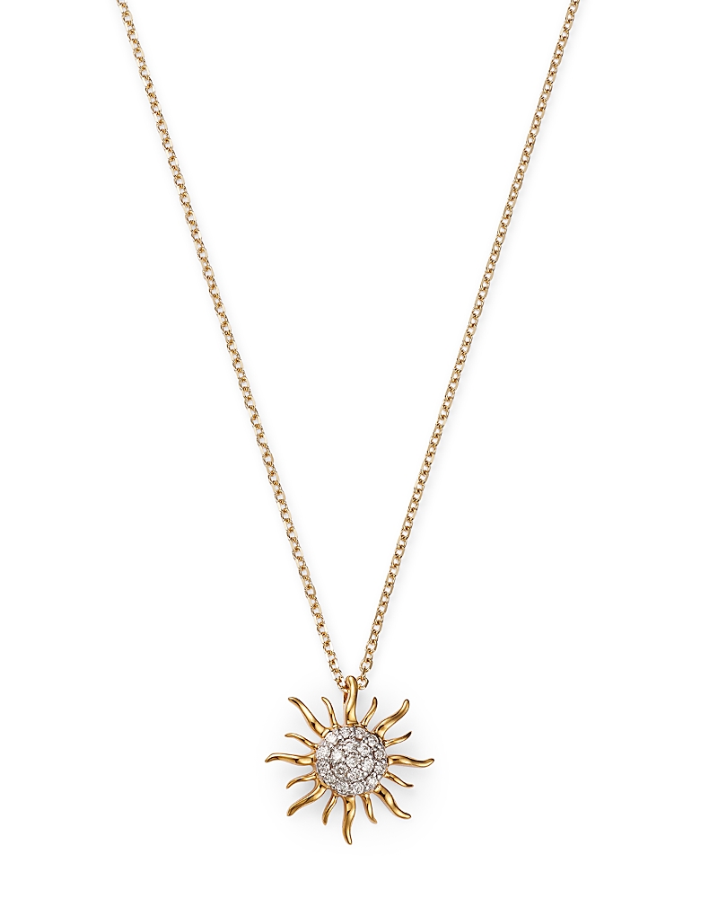Diamond Sun Pendant Necklace in 14K Yellow Gold, .10 tcw