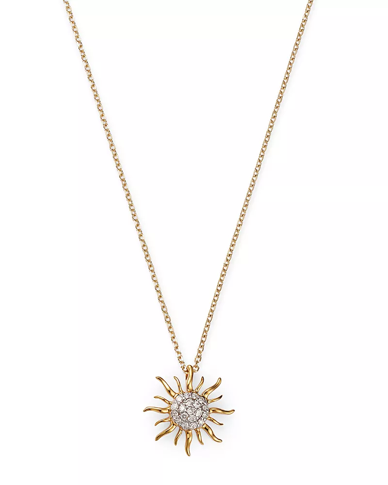 Diamond Sun Pendant Necklace in 14K Yellow Gold, .10 tcw