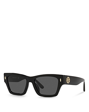Tory Burch Logo-plaque Square-frame Sunglasses In Black/gray Solid
