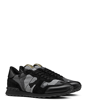 Valentino Garavani Men's Rockrunner Camouflage Sneakers In Black/grey