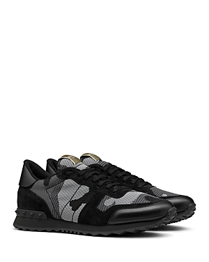 Valentino Men's Rockrunner Camouflage Sneakers In Black/grey
