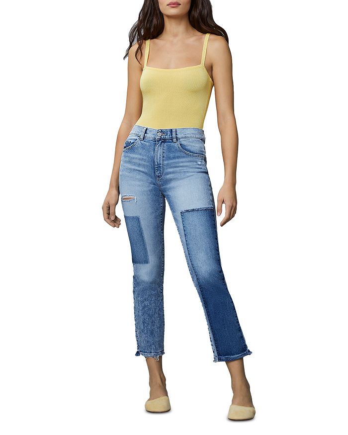 DL1961 Patti Straight High Rise Vintage Ankle Jeans in Light Patchwork | Bloomingdale's