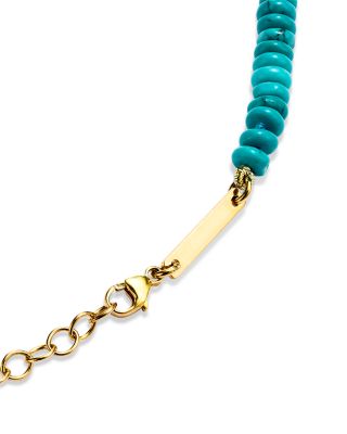 14K Yellow Gold Gemstone Beads Turquoise & Diamond Collar Necklace, 16-18"