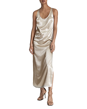 Reiss Lottie Twist Back Satin Maxi Dress In Silver