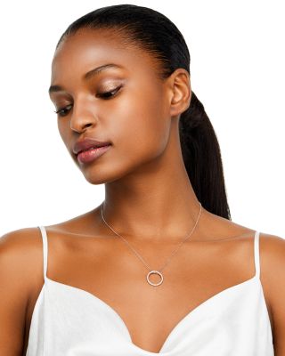 18K White Gold Small Circle Pendant Necklace with Diamonds, 16"