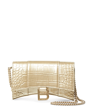 Balenciaga Hourglass Leather Chain Wallet In Gold