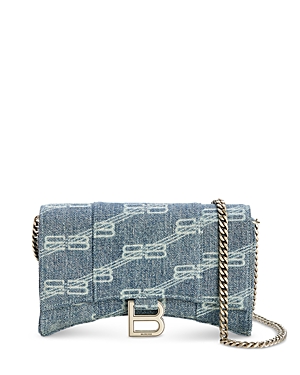 Balenciaga Hourglass Leather Chain Wallet In Blue