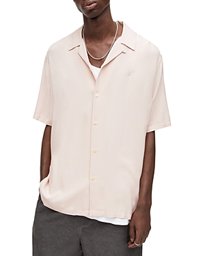 Allsaints Venice Relaxed Fit Short Sleeve Button-up Camp Shirt In Ash Desert