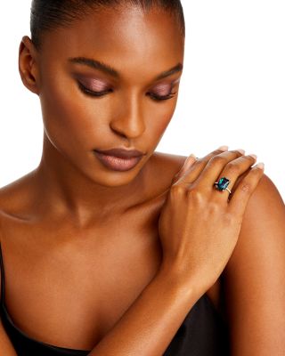 London Blue Topaz & Diamond Statement Ring in 14K White Gold 