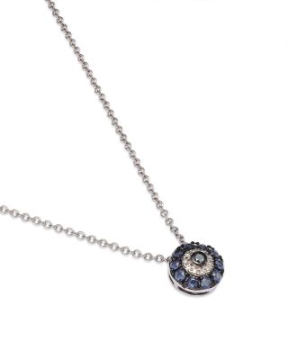 Blue Sapphire &amp; Diamond Evil Eye Pendant Necklace in 14K White Gold, 18&amp;quot; 