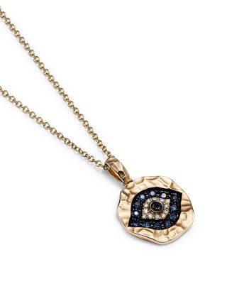 White Diamond, Black Diamond and Blue Sapphire Evil Eye Pendant Necklace in 14K Yellow Gold, 18"&nbsp;- Exclusive