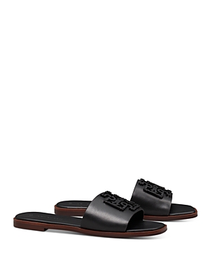 Tory Burch Women's Ines Logo Leather Slides In Perfect Black