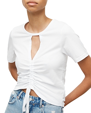 Allsaints Gigi Cutout Ruched Front Cotton T-shirt In Optic White