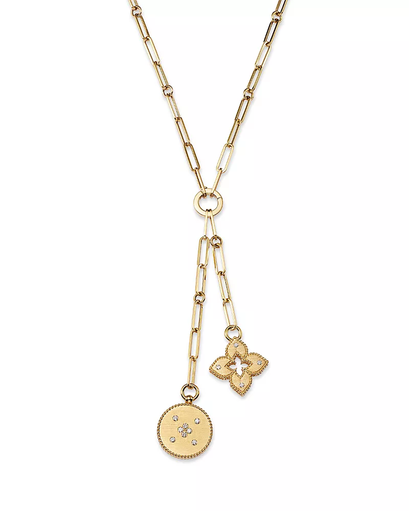 Roberto Coin 18K Yellow Gold Venetian Princess Diamond Flower & Disc Pendant Y Necklace, 15