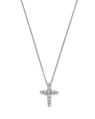 18K White Gold Cross Pendant Necklace with Diamonds, 16"