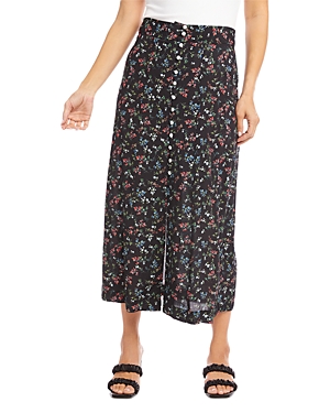 Karen Kane Floral Print Front Button Midi Skirt In Print
