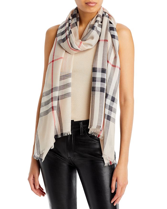 Giant Check Wool Silk Scarf |