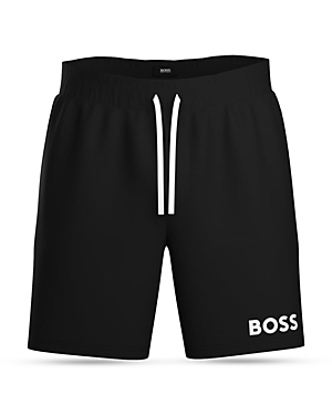 Shop Hugo Boss Ease Cotton Logo Print Shorts Regular Fit In Black