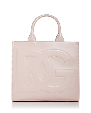 Dolce & Gabbana Embossed Logo Leather Tote In Light Pink