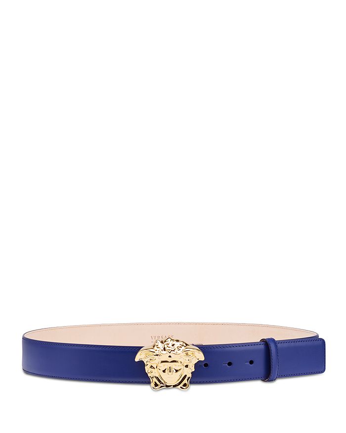 Versace Men's Medusa Buckle Leather Belt In Royal Blue