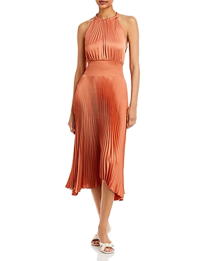 A.l.c Renzo Ii Asymmetric Pleated Midi-dress In Burnt Terracotta