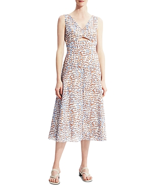 Theory Sleeveless Printed Midi A-line Dress In Blue Multi